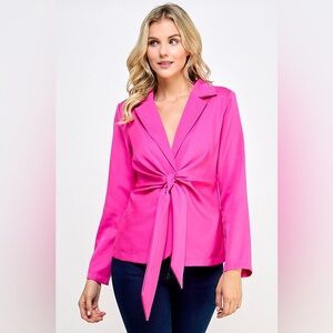 Pink Tie-Front Blazer Jacket